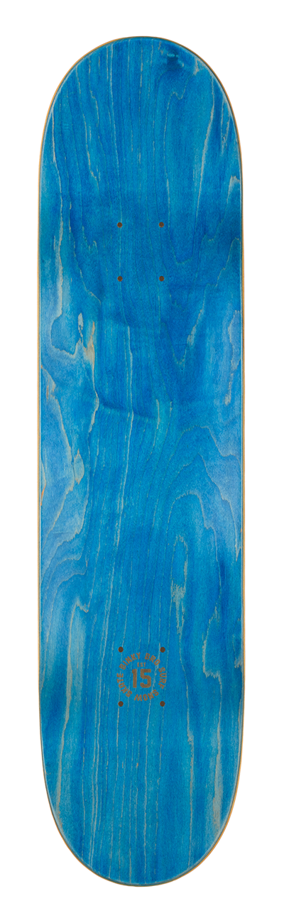 Blue wooden skateboard deck featuring a smooth finish and natural wood grain pattern, ideal for stylish youth skaters.