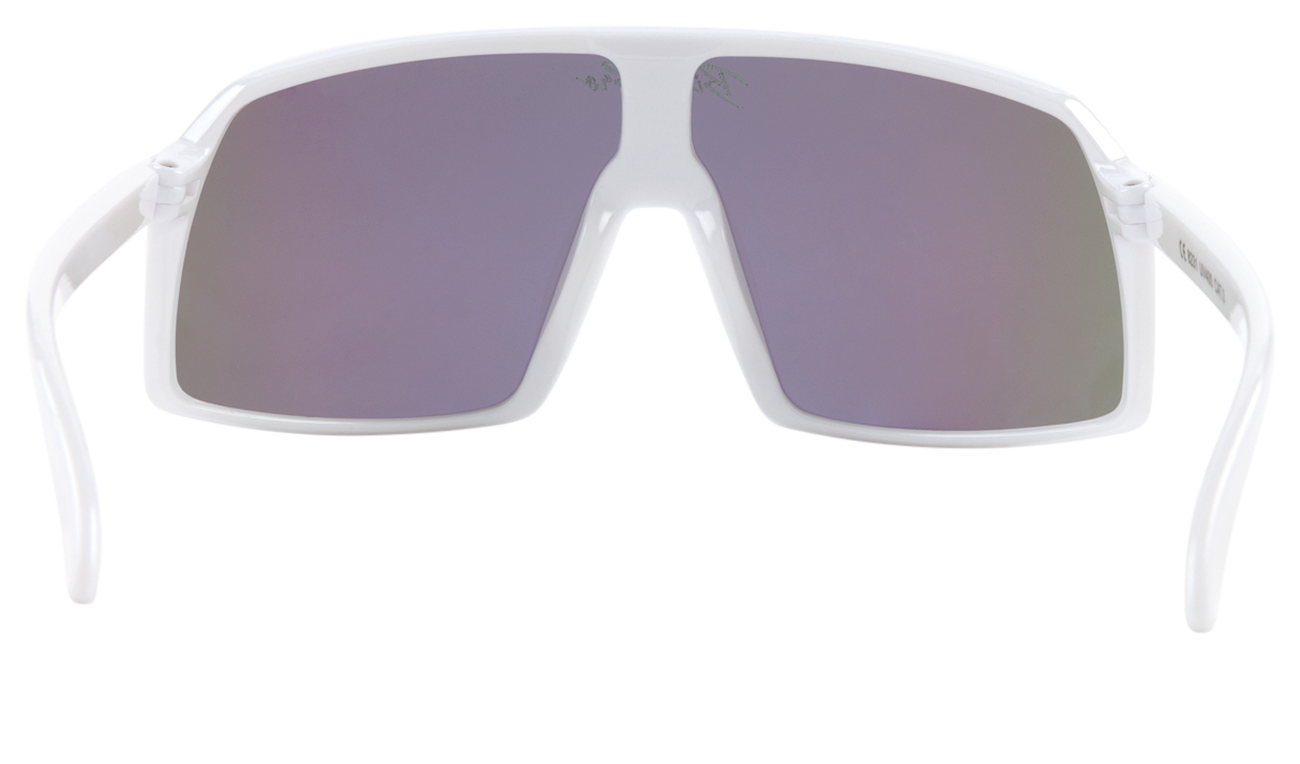 Stylish white sunglasses with large lenses featuring a gradient tint, perfect for a trendy outdoor look.