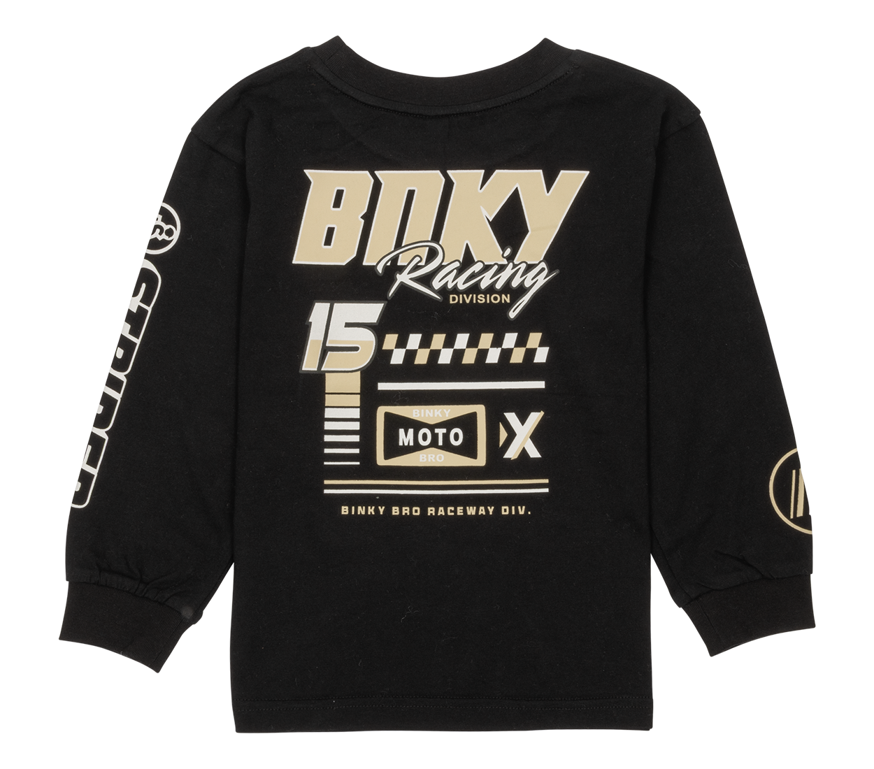 Black long-sleeve shirt featuring BNKY Racing Division graphics and logo, designed for kids with a sporty style.