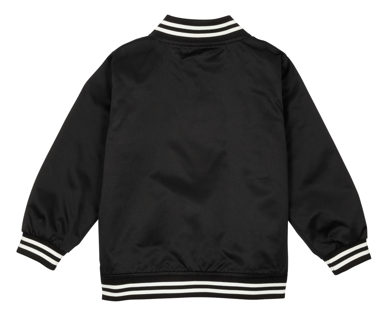 Stylish black jacket with contrasting white stripes on the collar and cuffs, designed for kids' active lifestyles.