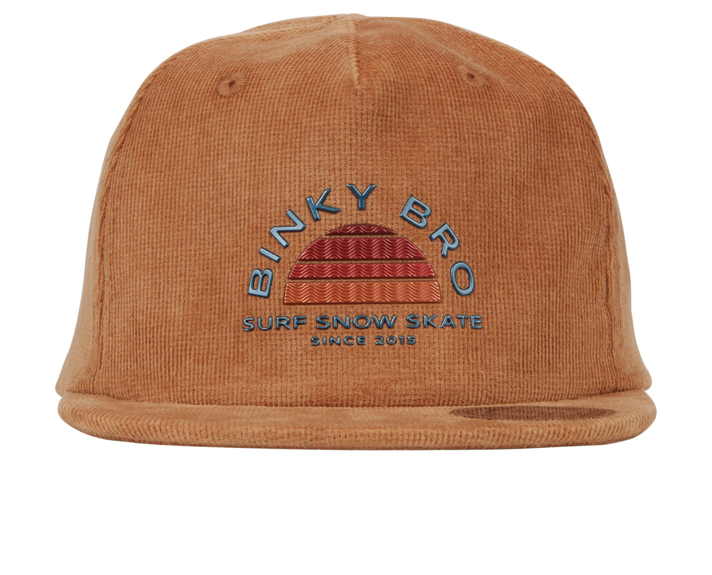 Stylish Binky Bro Casper snapback hat in warm brown corduroy with colorful embroidered logo, perfect for kids.