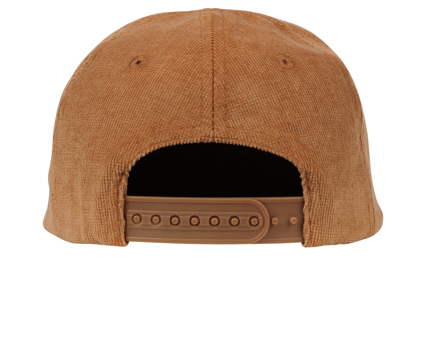 Back view of a tan corduroy snapback hat featuring an adjustable strap, designed for stylish kids' apparel.