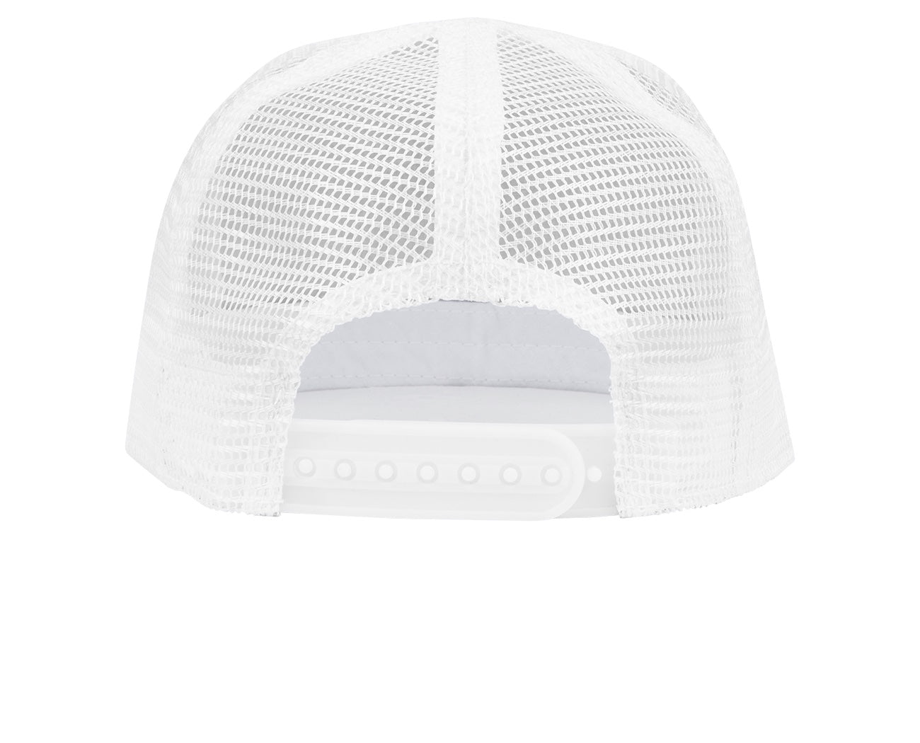 White mesh snapback hat with a curved brim and adjustable strap, designed for infants and toddlers.