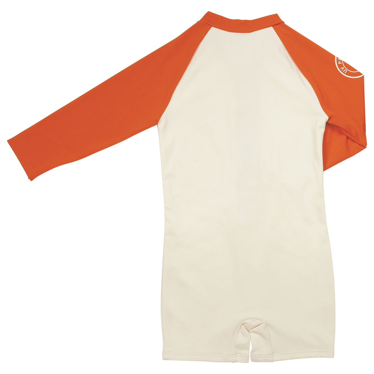 Mojave Orange Long Pool Rash Guard featuring orange sleeves and a white body, designed for sun protection and comfort.