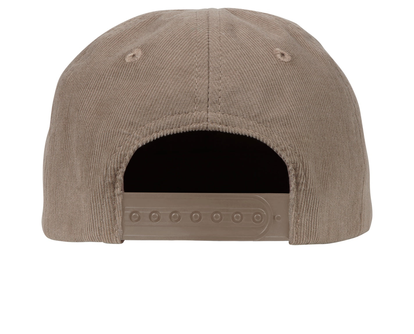 Back view of a Locals Only snapback hat in a muted brown corduroy fabric, featuring an adjustable strap.