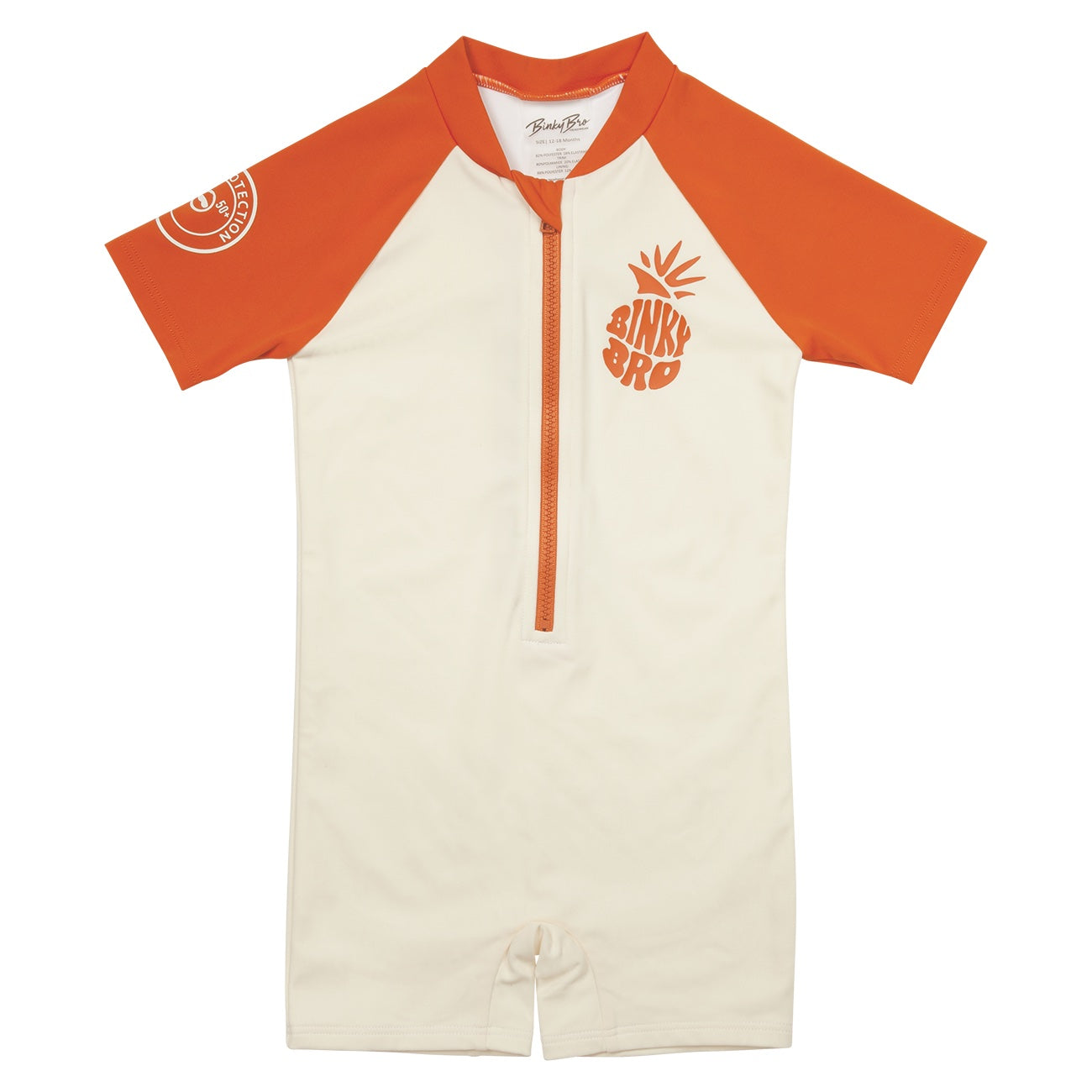 Mojave orange short pool rash guard featuring a zip front and contrasting sleeves, designed for active kids.