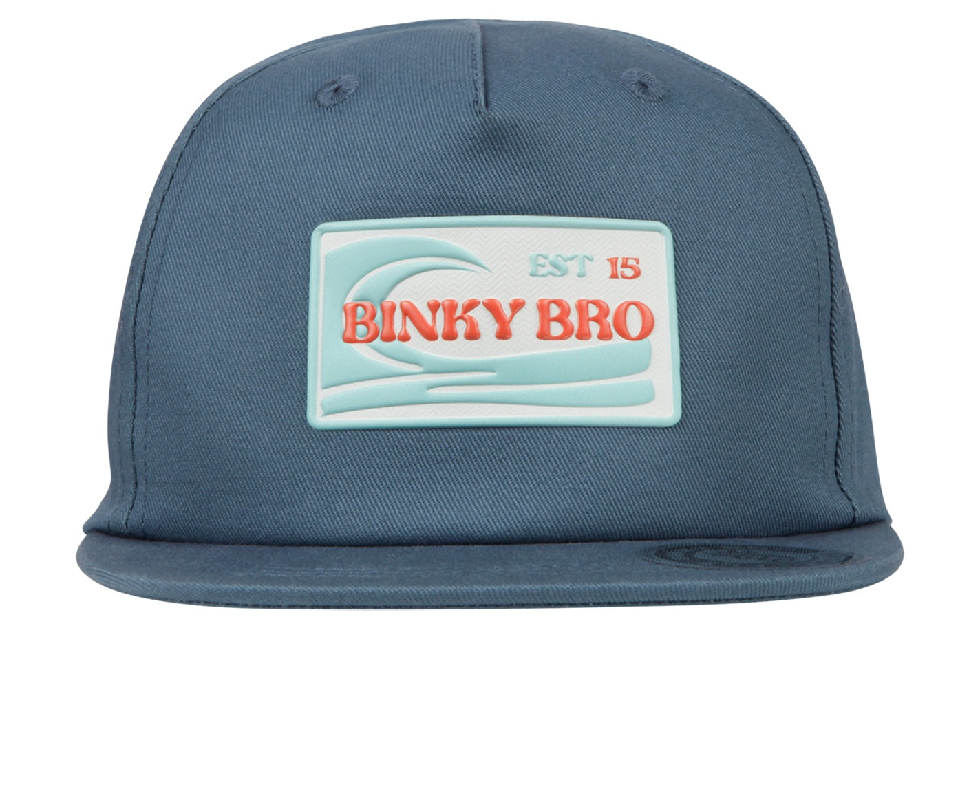 Stylish blue snapback hat with a wave logo and "Binky Bro" text, perfect for kids embracing surf and skate culture.