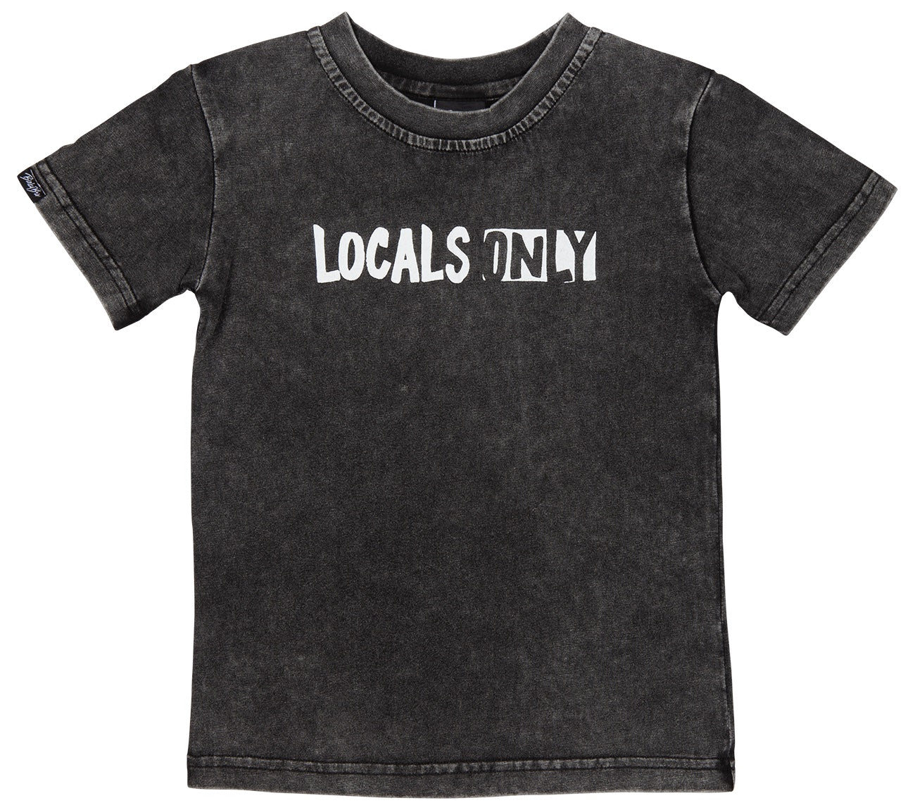 Black Locals Only T-Shirt featuring a bold white graphic print, designed for kids with a stylish, casual vibe.