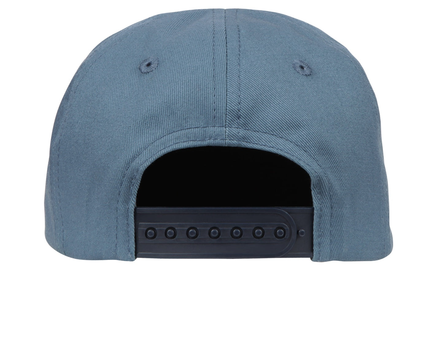 Back view of a blue snapback hat featuring a flat brim and adjustable strap, designed for stylish youth apparel.
