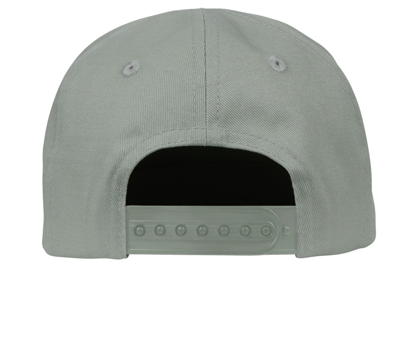 Back view of the Temecula snapback hat in light gray, featuring an adjustable plastic strap for a comfortable fit.