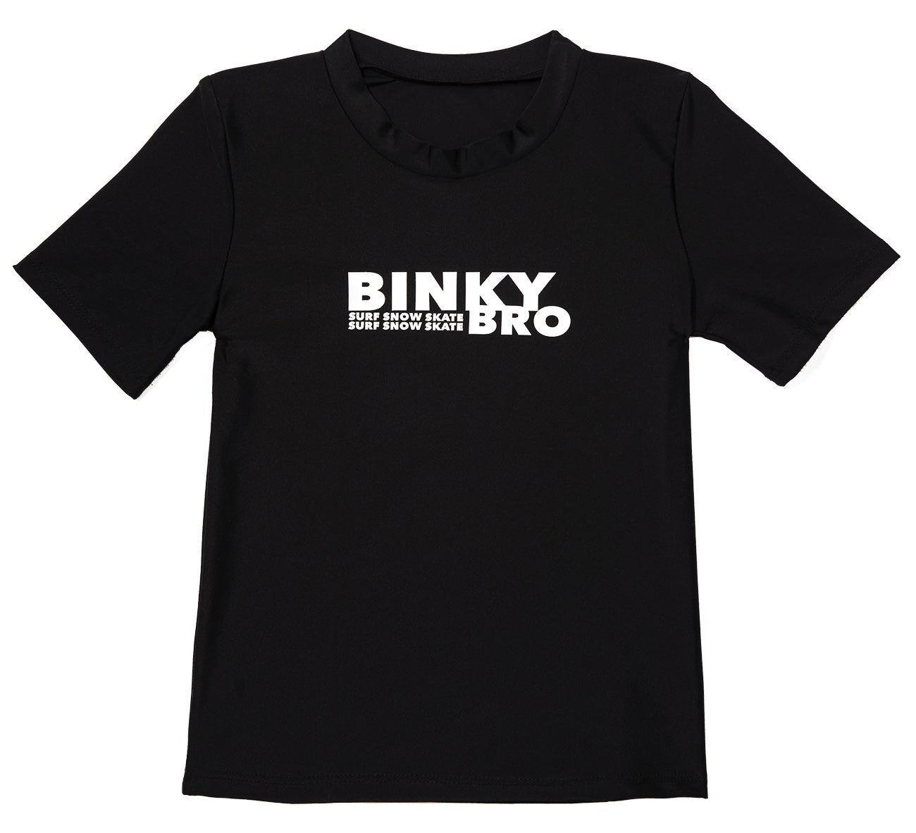 Black Mojave shirt featuring bold white BinkyBro logo, designed for stylish infants and toddlers with a surf-snow-skate vibe.