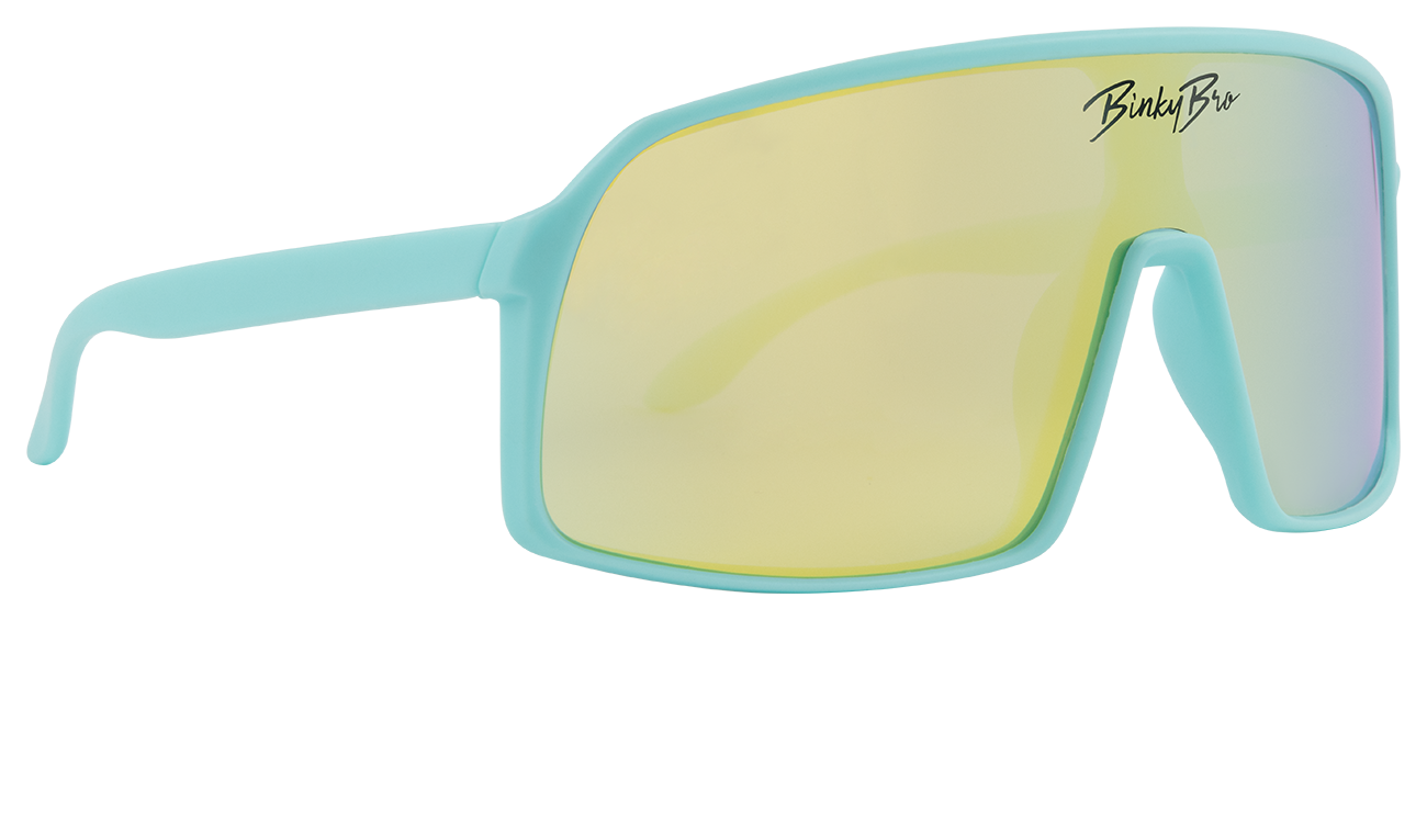 Teal Monteverde sunglasses with a large frame and yellow-tinted lenses, designed for stylish outdoor adventures.