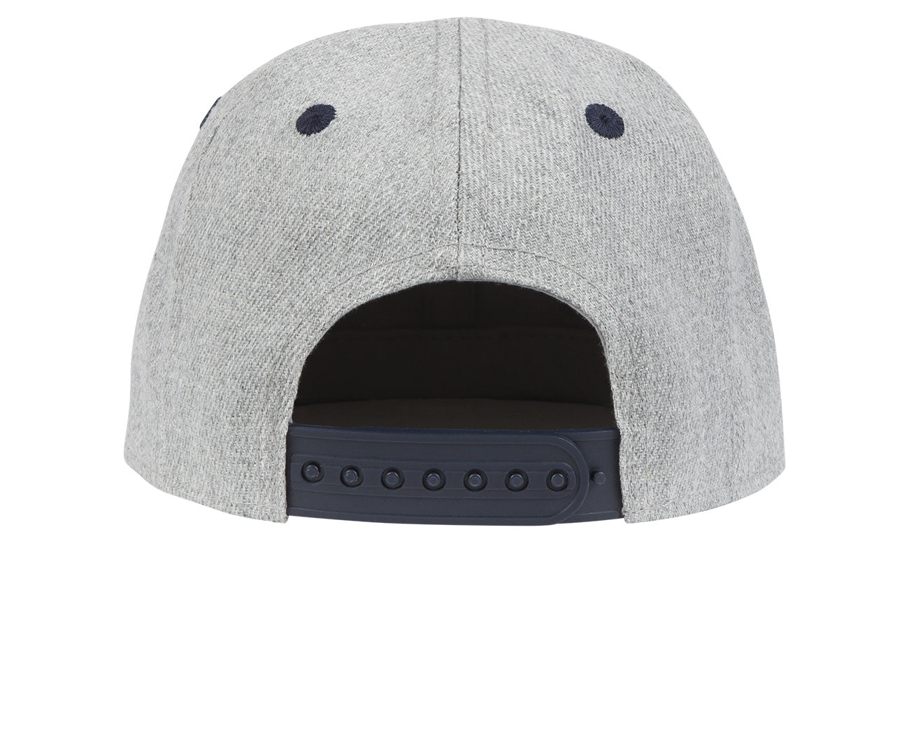 Gray snapback cap with a navy adjustable strap at the back, designed for a stylish and active lifestyle.
