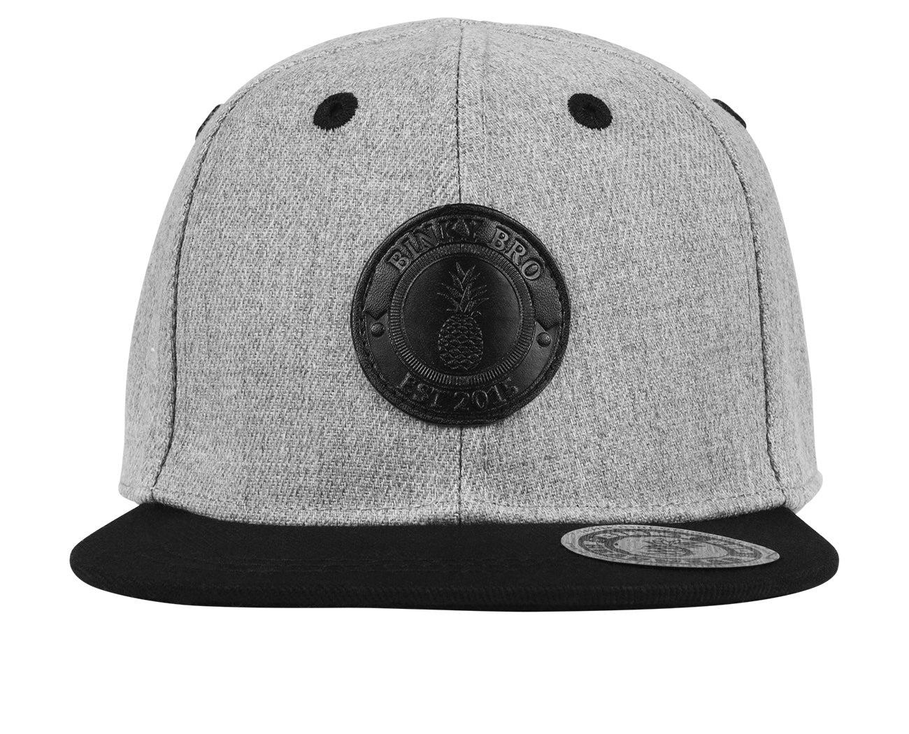 Stylish gray snapback hat with black brim and pineapple logo, perfect for infants and toddlers. Designed for active lifestyles.