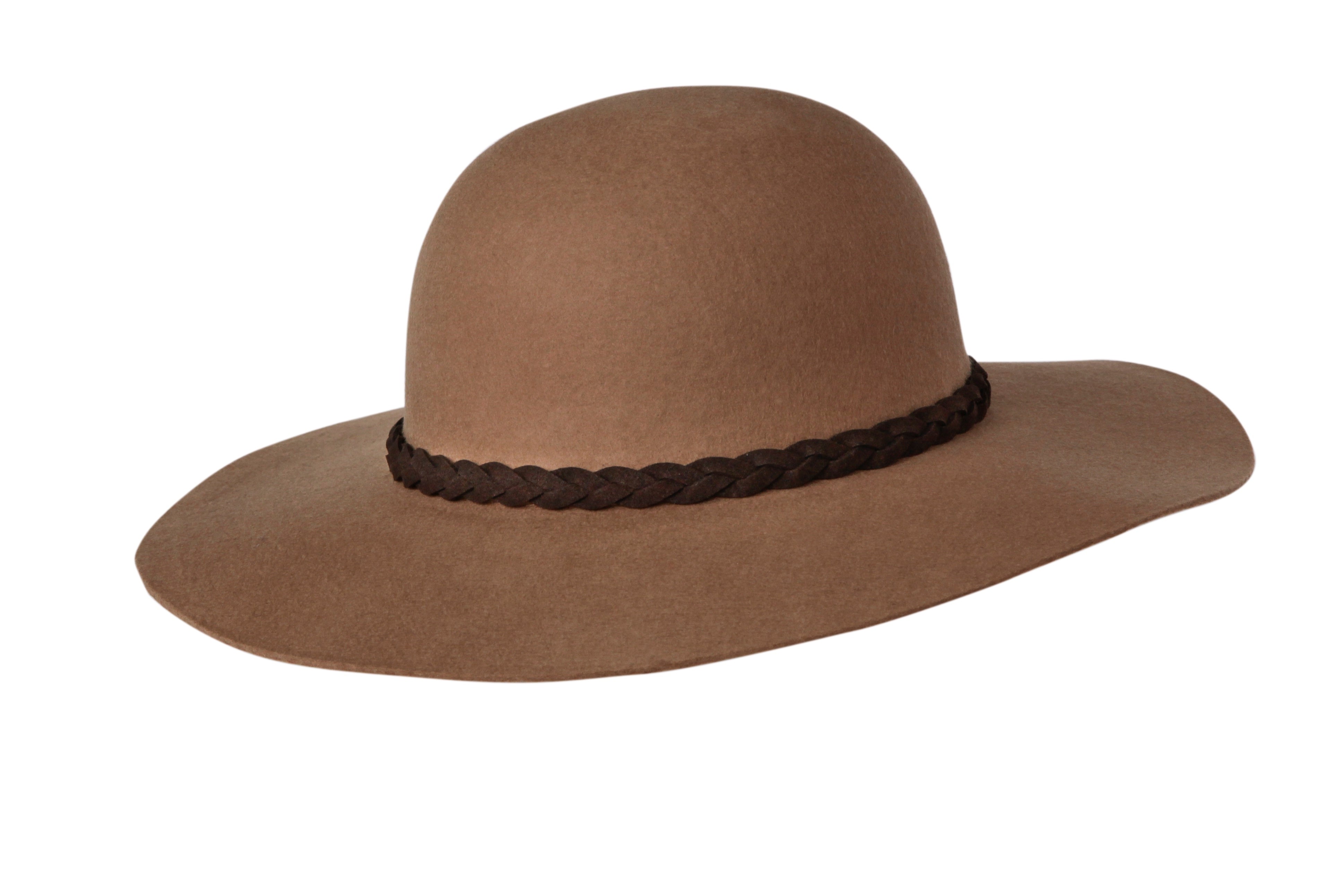 Stylish brown wide-brimmed hat with a braided band, perfect for infants and toddlers. Ideal for sun protection and trendy looks.