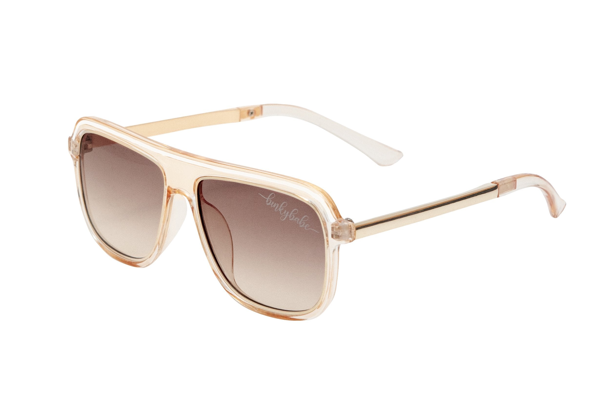 Stylish oversized sunglasses with a transparent frame and gradient lenses, perfect for trendy summer looks.