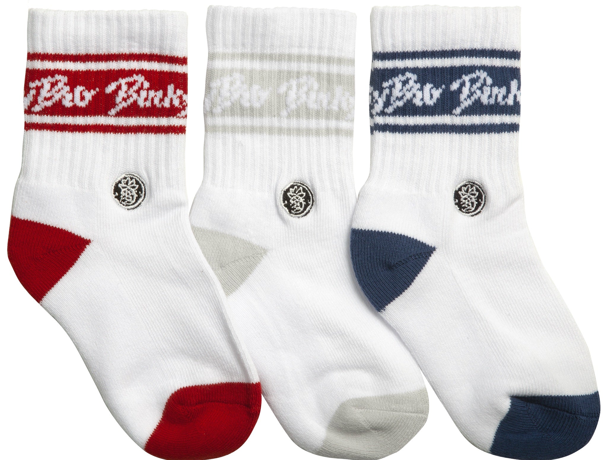 Three-pack of socks featuring red, white, and blue designs, ideal for stylish kids' casual wear.