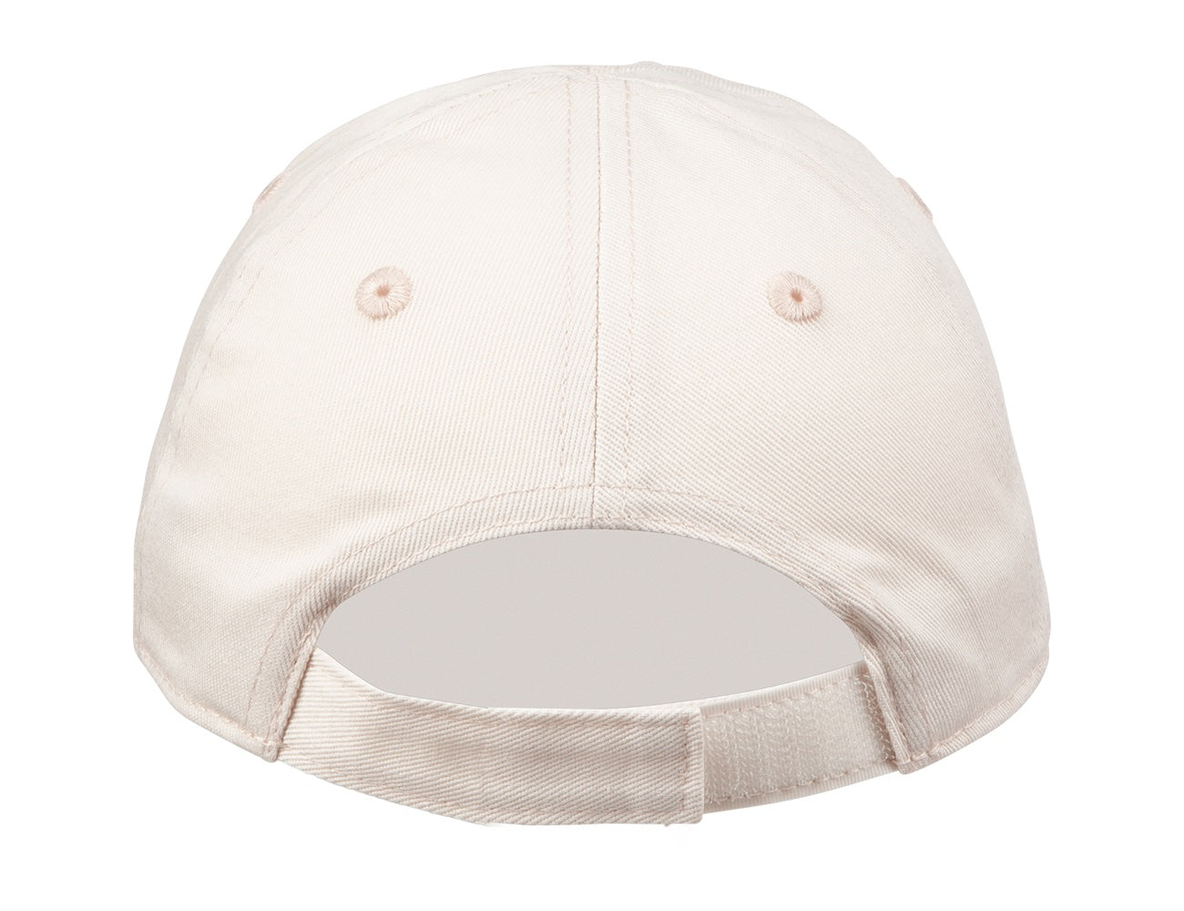 Back view of the DelRay snapback hat in soft pink, featuring a classic adjustable strap for a comfortable fit.