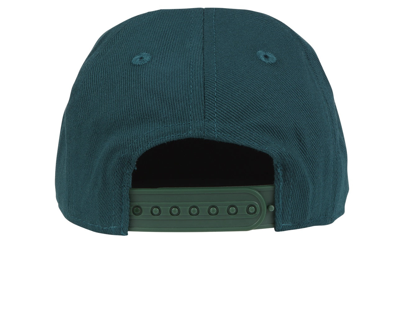 Back view of a Pacifica snapback hat in teal, featuring ventilation holes and an adjustable strap for a comfortable fit.