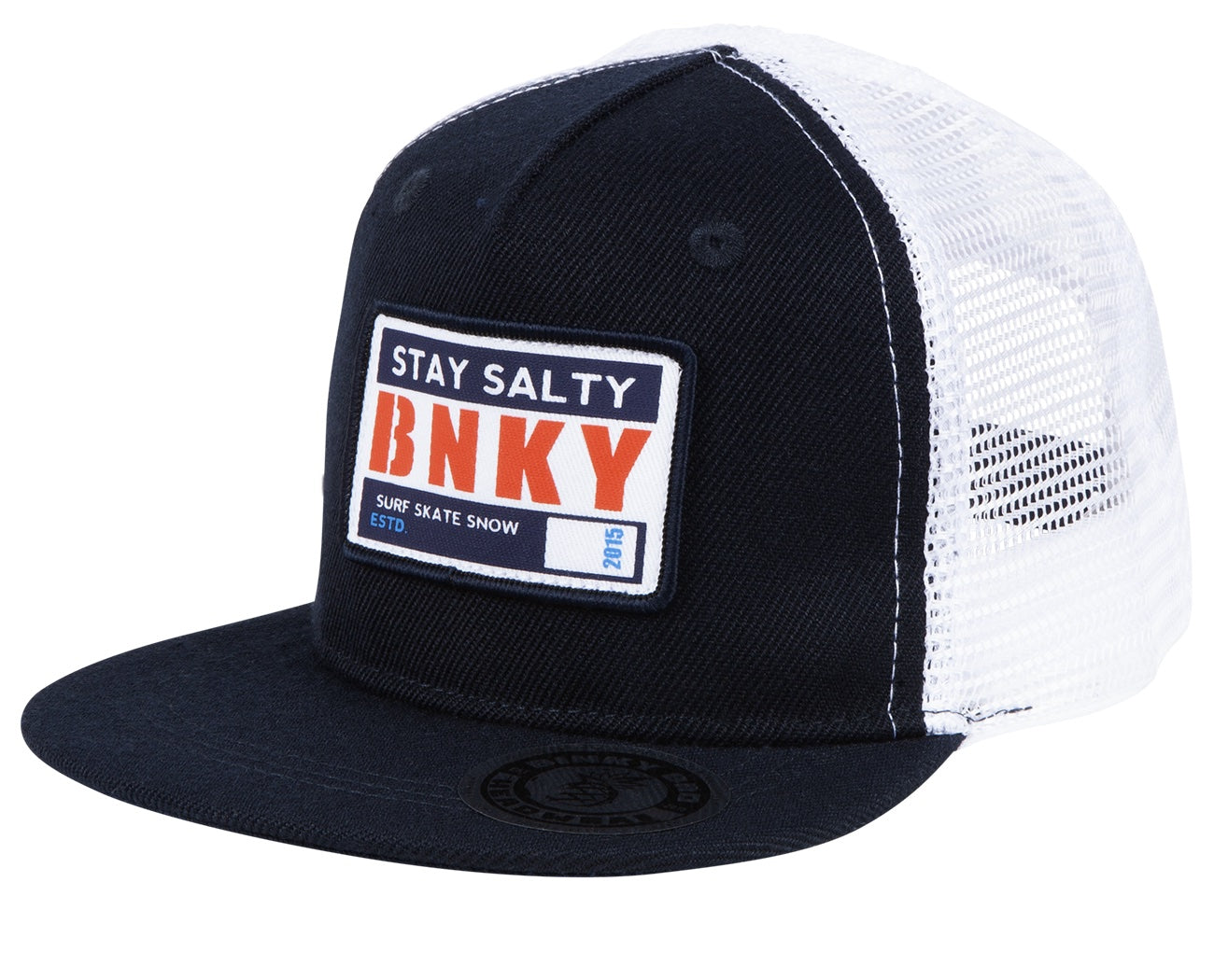 Stylish Bolinas snapback hat featuring a "Stay Salty" patch, designed for kids with a surf and skate vibe.