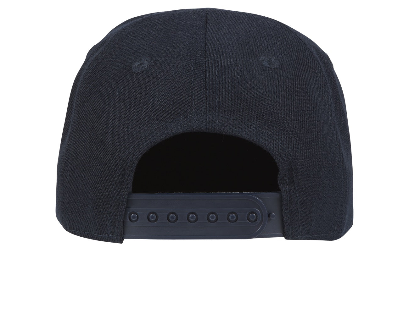 Back view of a black snapback hat featuring a classic design, perfect for stylish infants and toddlers.