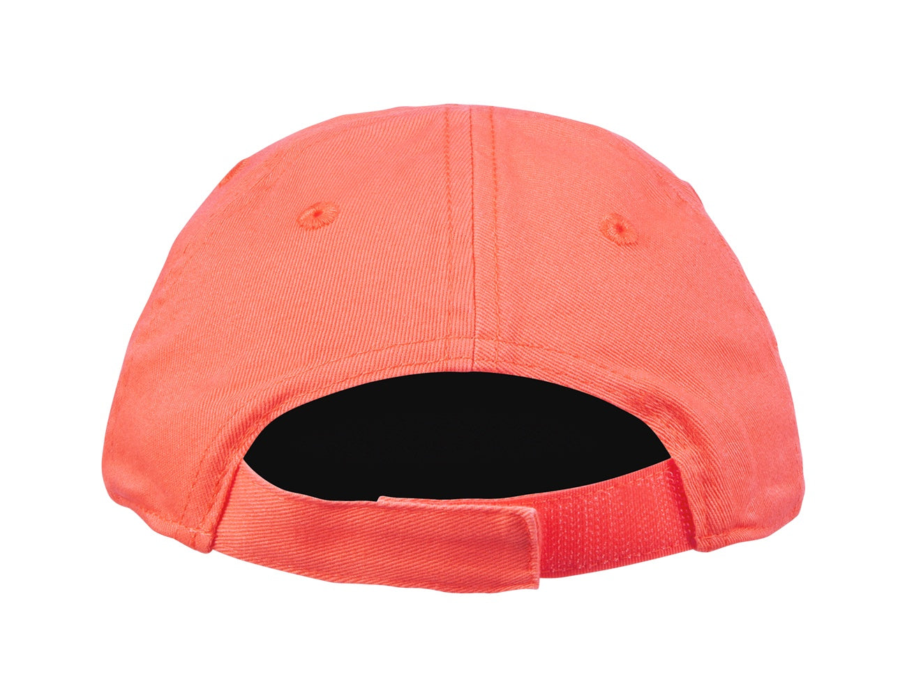 Back view of a bright coral snapback hat featuring an adjustable strap, designed for kids' stylish outdoor wear.