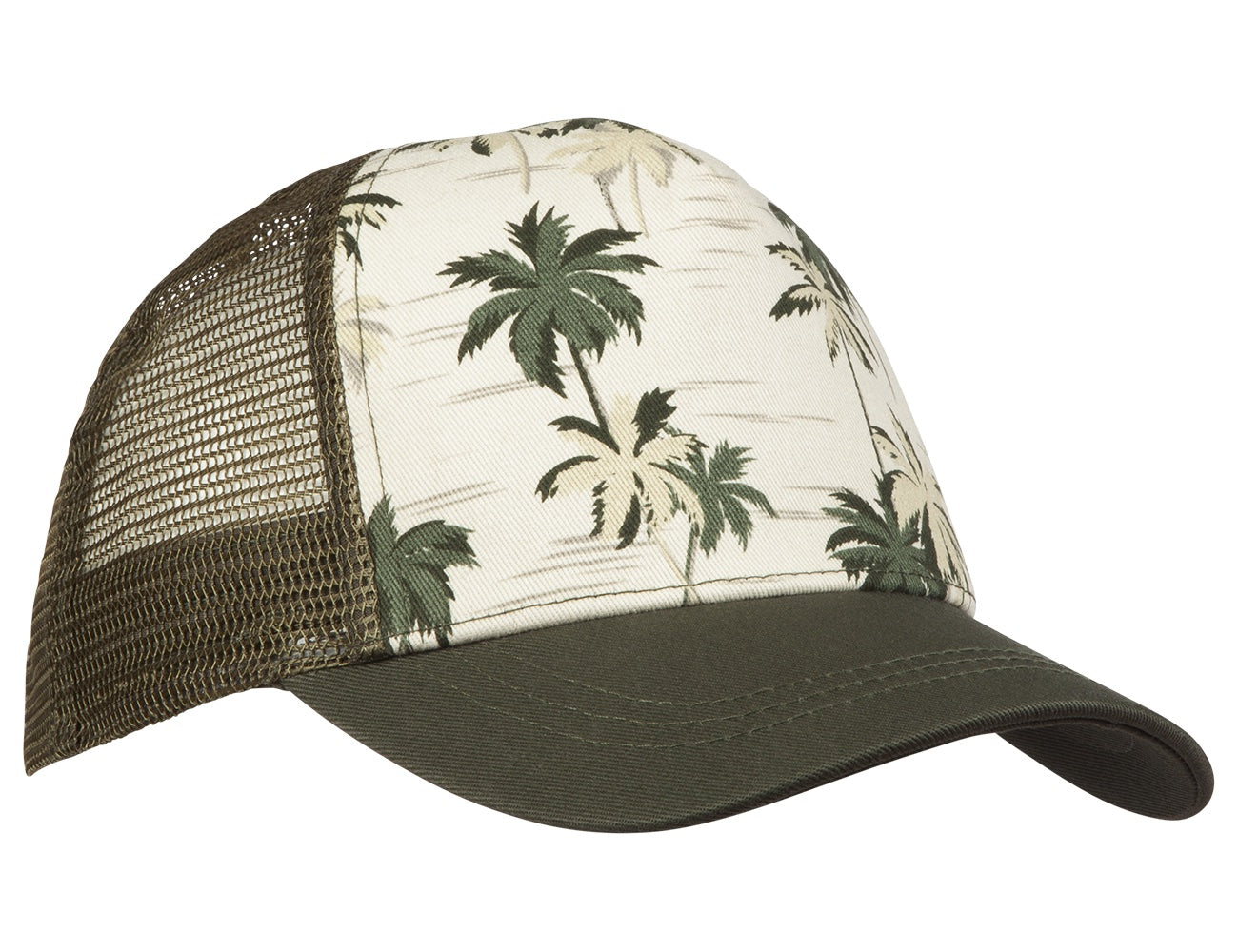 Stylish Pama snapback hat featuring a palm tree print and mesh back, perfect for kids embracing a surf-snow-skate lifestyle.