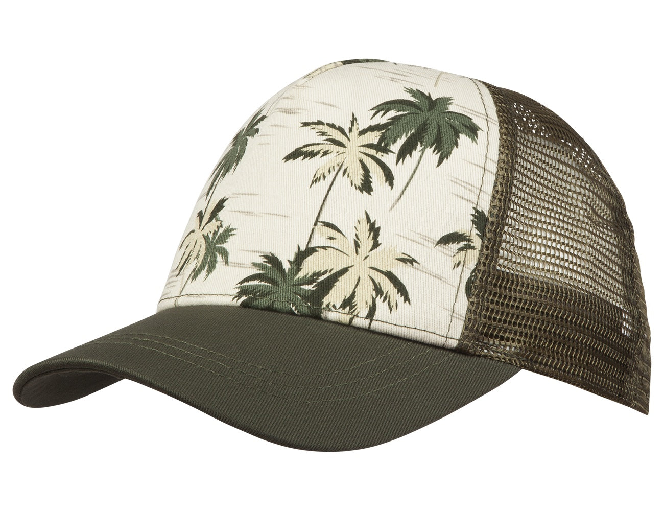 Stylish Pama snapback hat featuring a palm tree print and breathable mesh sides, perfect for kids' outdoor adventures.