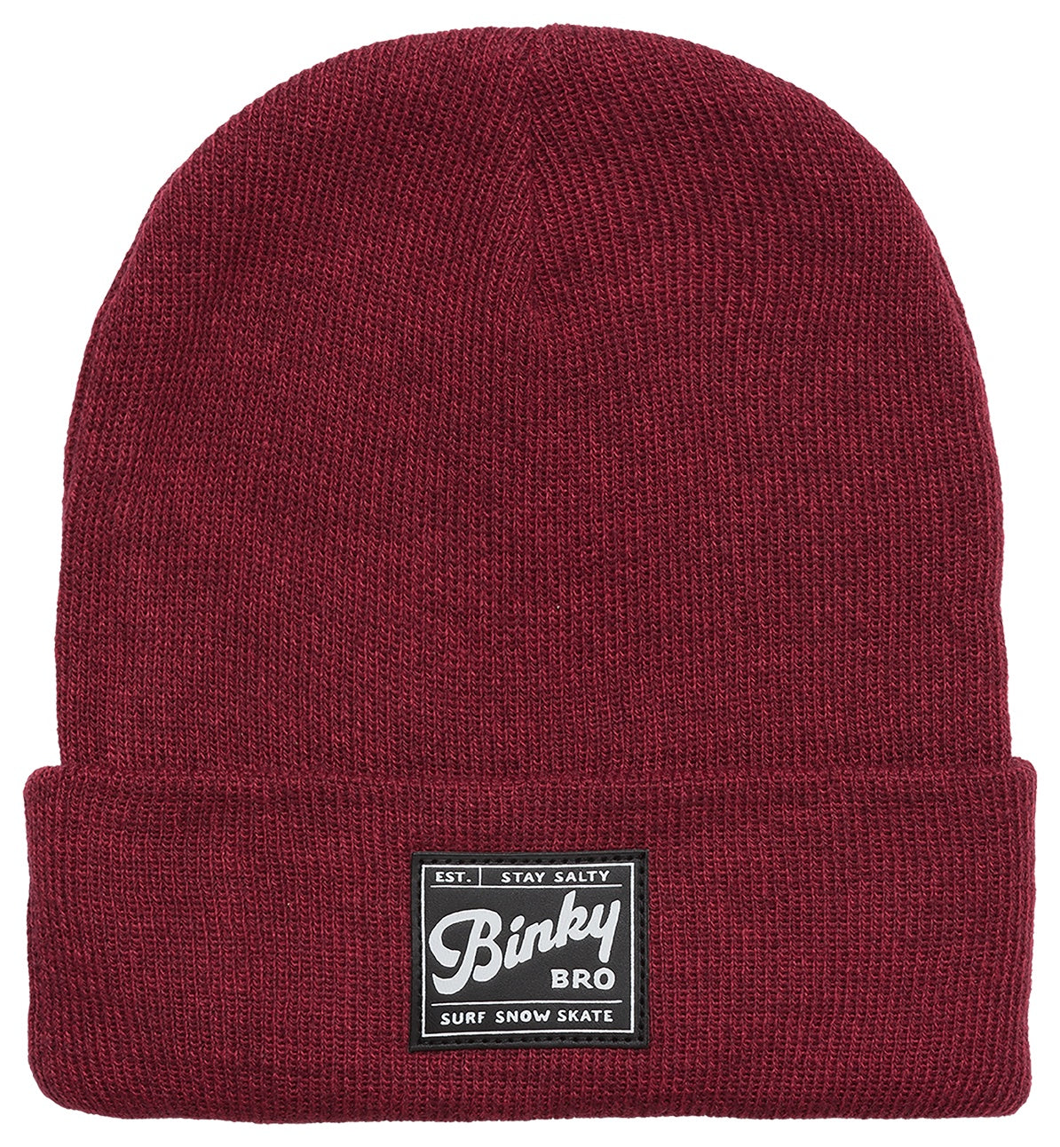 Stylish currant beanie from BinkyBro, featuring a fold-over cuff and logo patch, perfect for kids' winter wear.