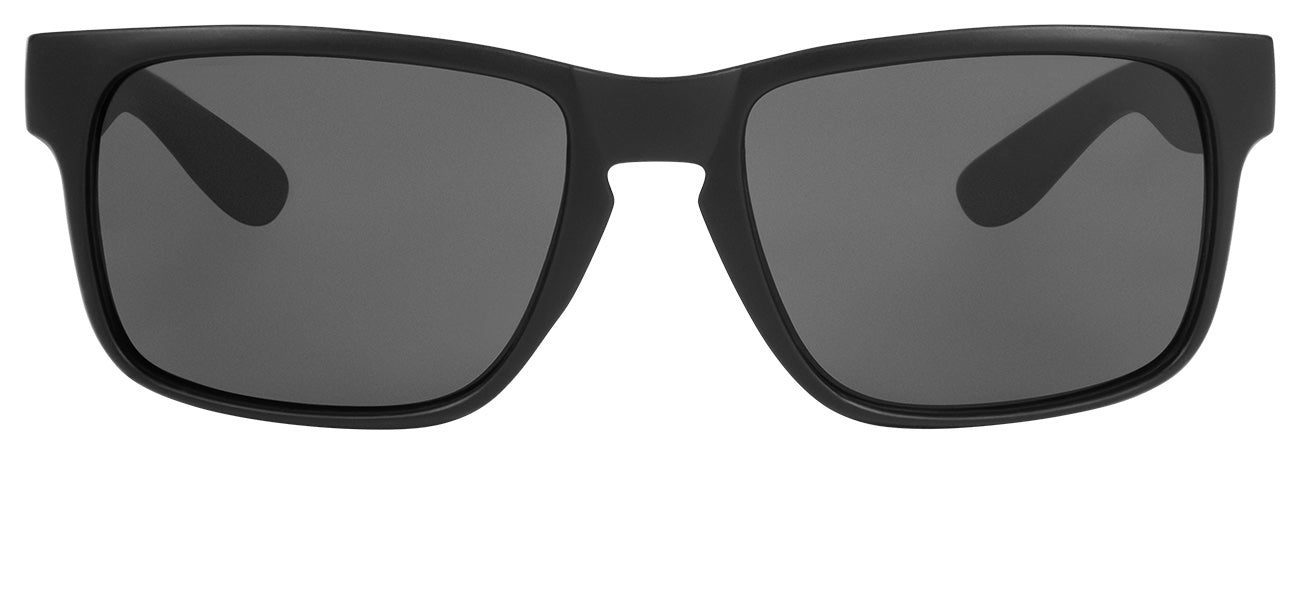 Stylish charcoal sunglasses with a sleek, modern design and dark lenses, perfect for outdoor adventures.