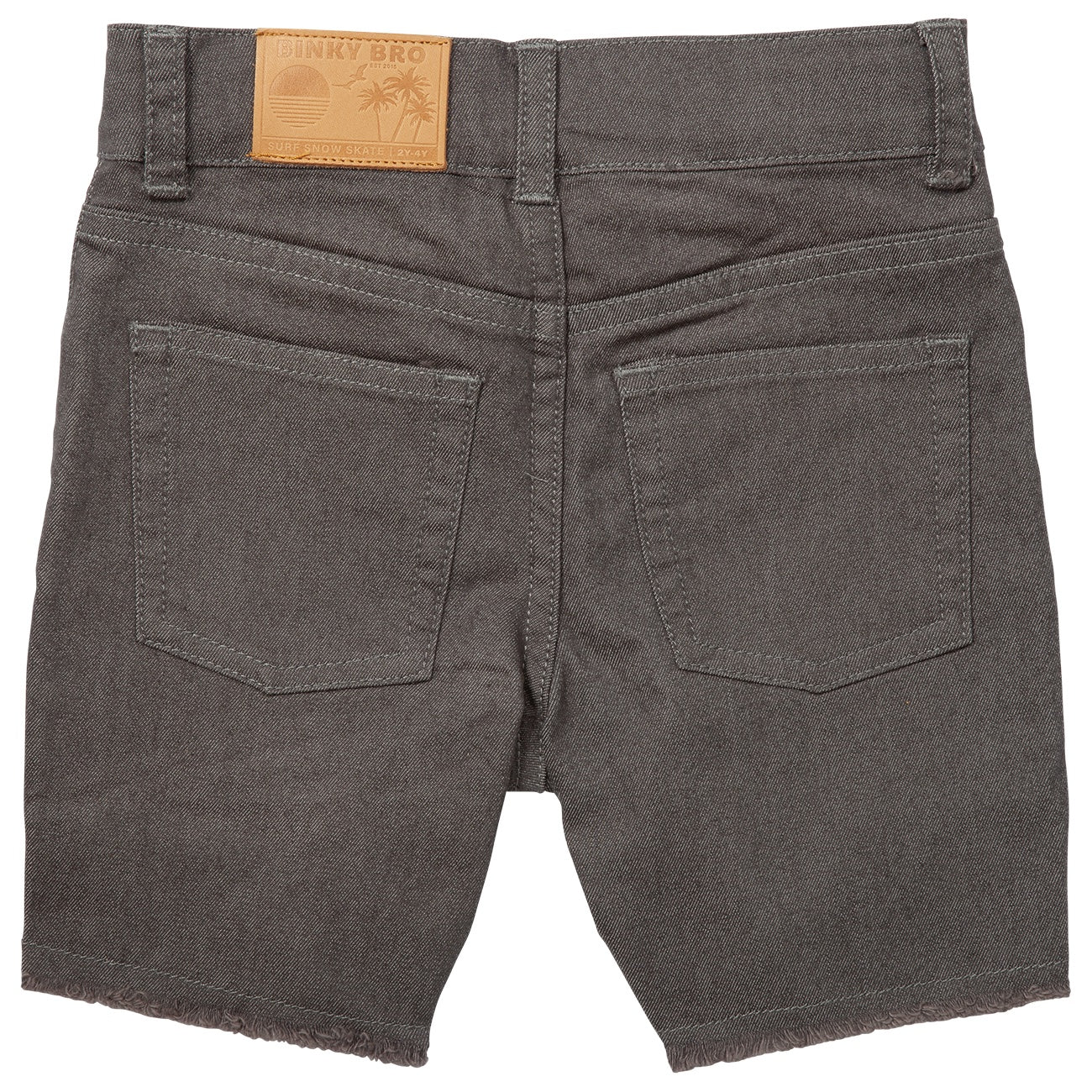 Grey Waco shorts for kids featuring a classic design with back pockets and a leather logo patch. Perfect for active play.