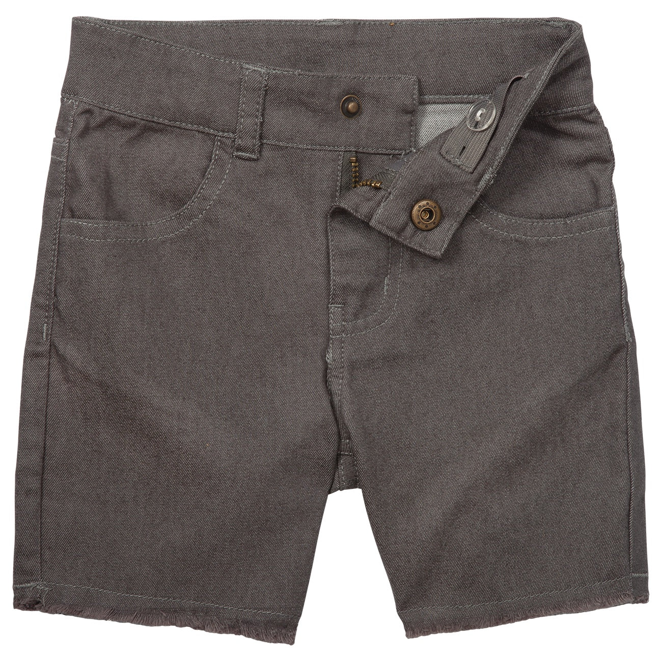 Grey Waco shorts for kids featuring a classic design with pockets and a button closure, perfect for casual summer wear.
