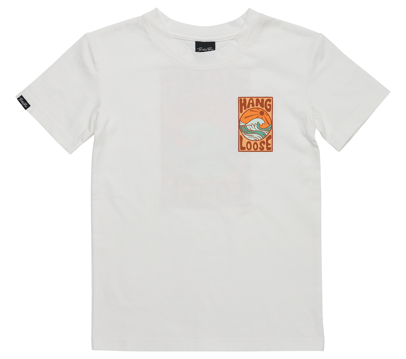 White Hang Loose T-Shirt featuring a colorful wave graphic and text design on the front, perfect for kids' casual wear.
