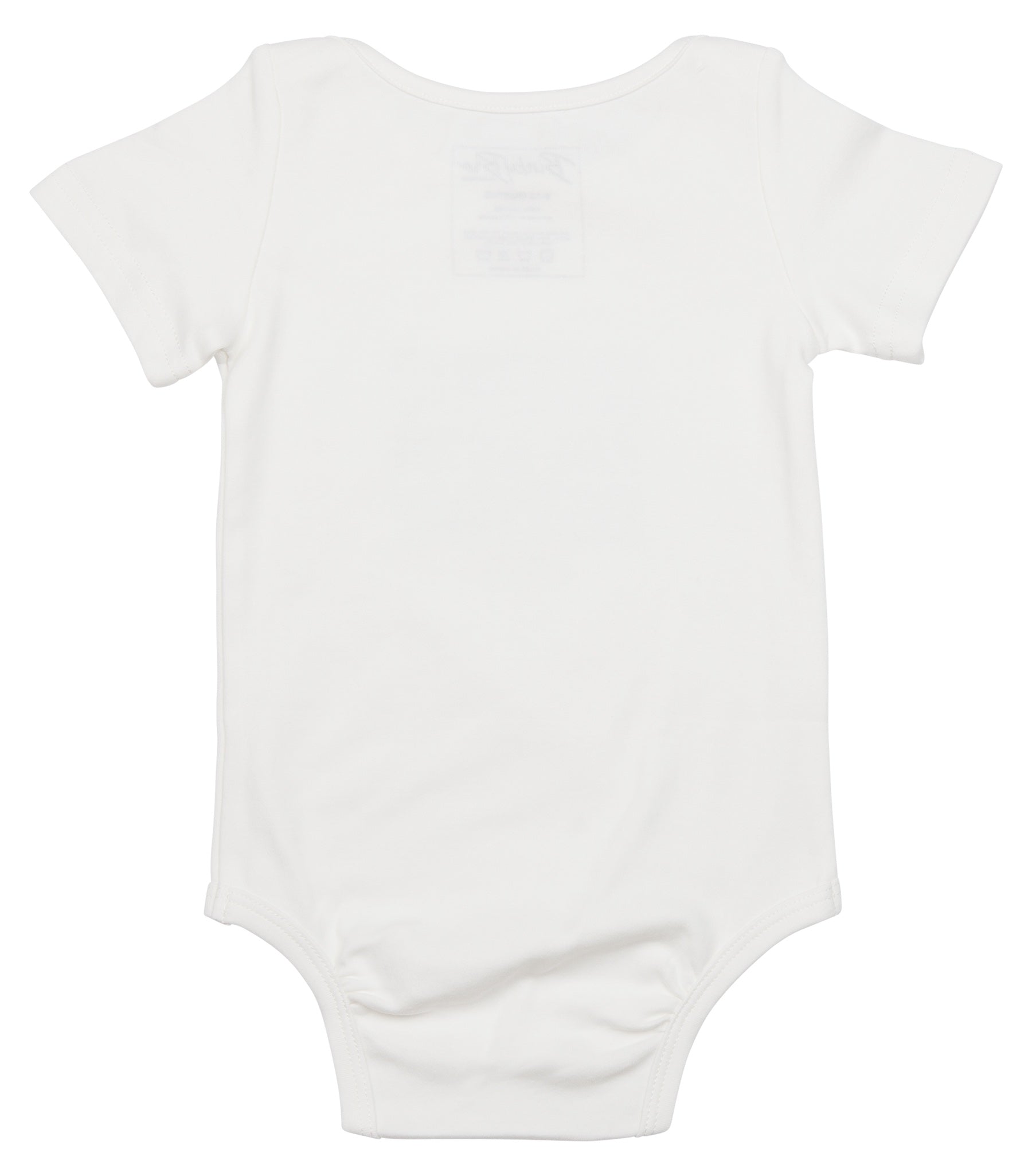 White short-sleeve onesie featuring a simple design, perfect for infants and toddlers. Ideal for stylish everyday wear.