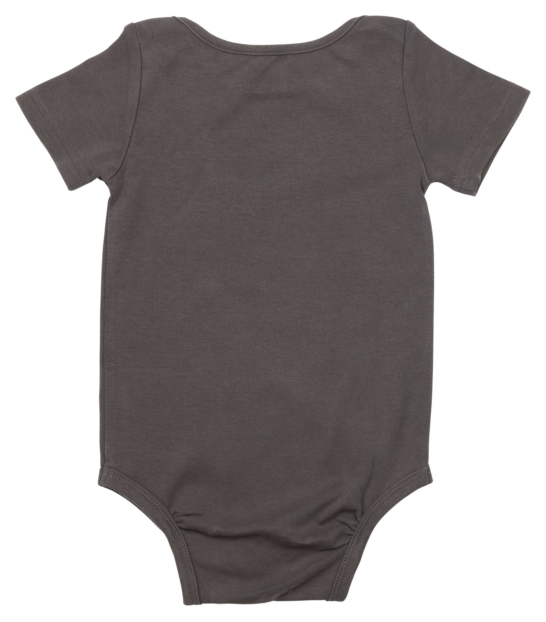 Gray short-sleeve onesie for infants, featuring a simple and stylish design, perfect for everyday wear.