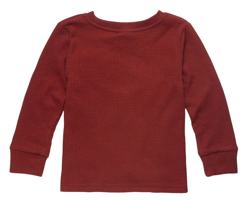 Maroon long-sleeve thermal shirt for kids, featuring a textured fabric and comfortable fit, perfect for layering.