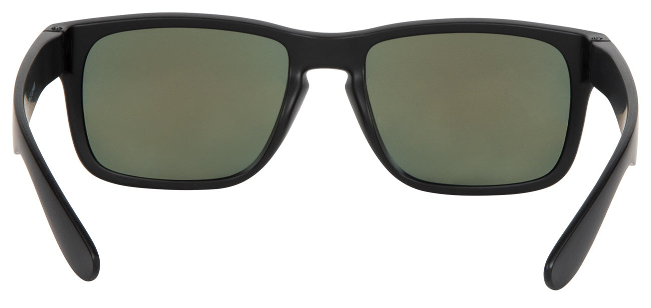 Stylish black sunglasses with green lenses, featuring a modern square frame design ideal for outdoor adventures.
