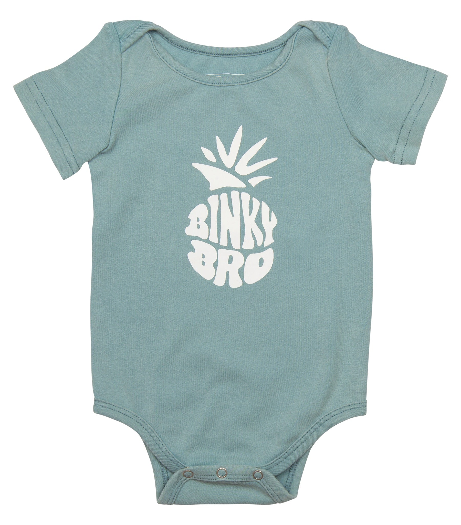 Light blue Miki Onesie featuring a white pineapple graphic with "Binky Bro" text, designed for infants and toddlers.