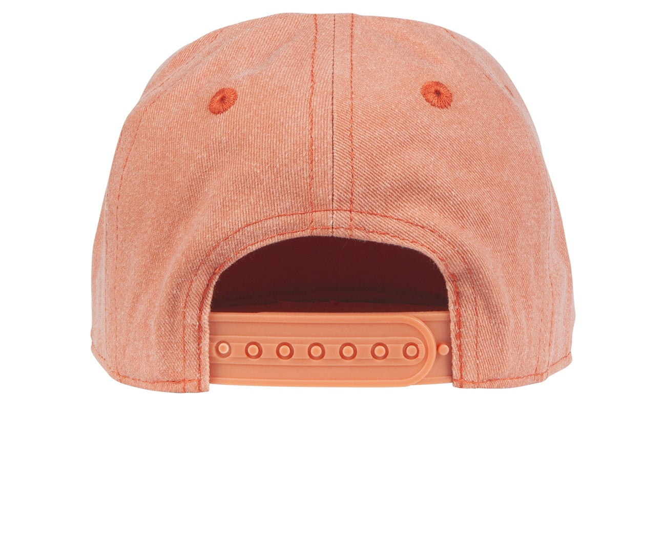 Back view of the San Onofre snapback hat in a vibrant orange color, featuring an adjustable strap for a secure fit.
