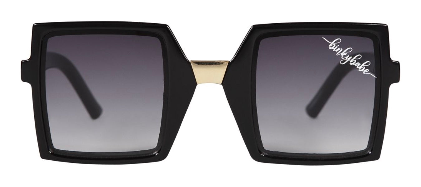 Stylish black square sunglasses with gradient lenses and a gold accent, perfect for trendy kids and youth.