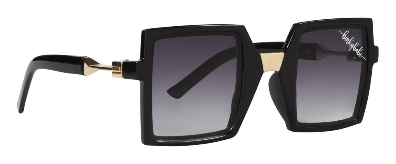 Stylish black square sunglasses with gradient lenses and gold accents, perfect for a trendy look.
