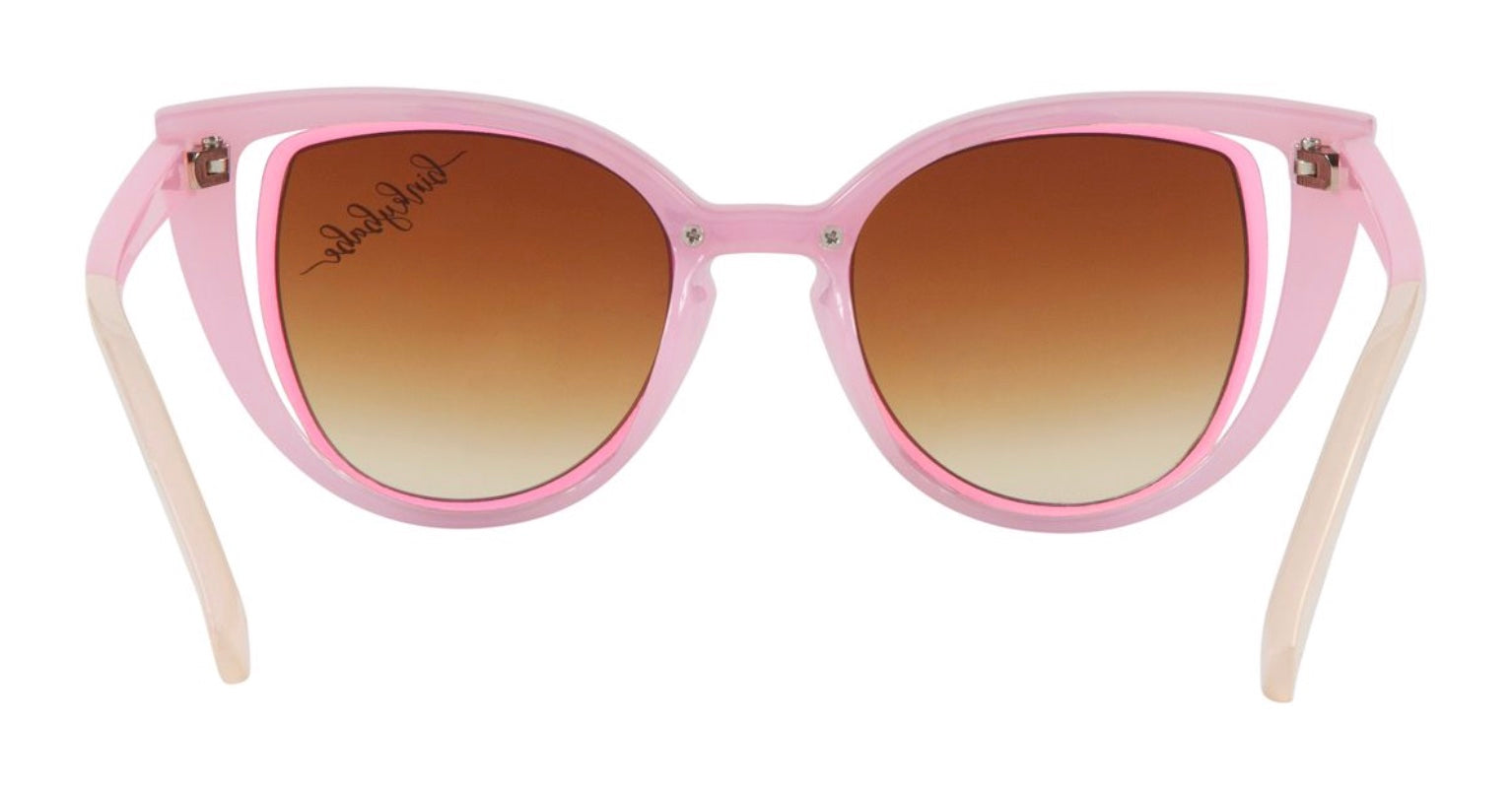 Stylish pink cat-eye sunglasses with gradient brown lenses, perfect for adding a trendy touch to any outfit.