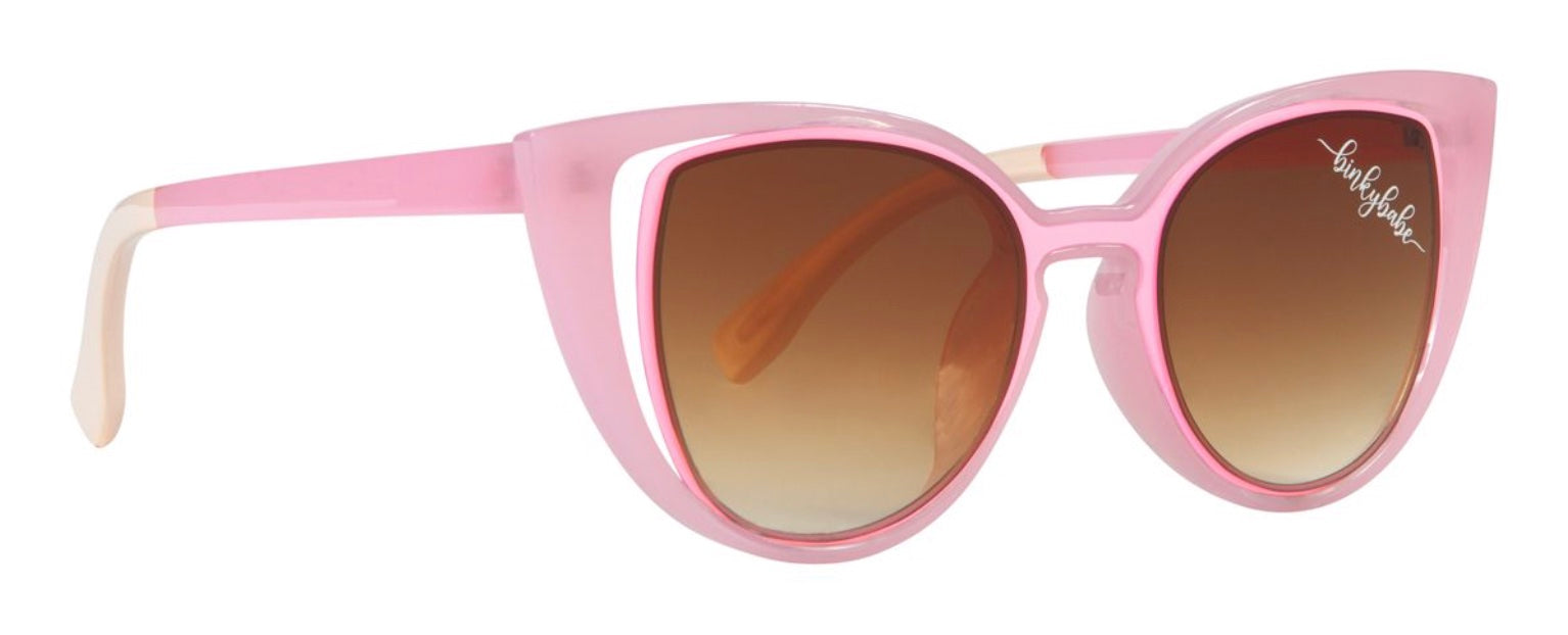 Stylish pink cat-eye sunglasses with gradient brown lenses, perfect for adding a trendy touch to any outfit.