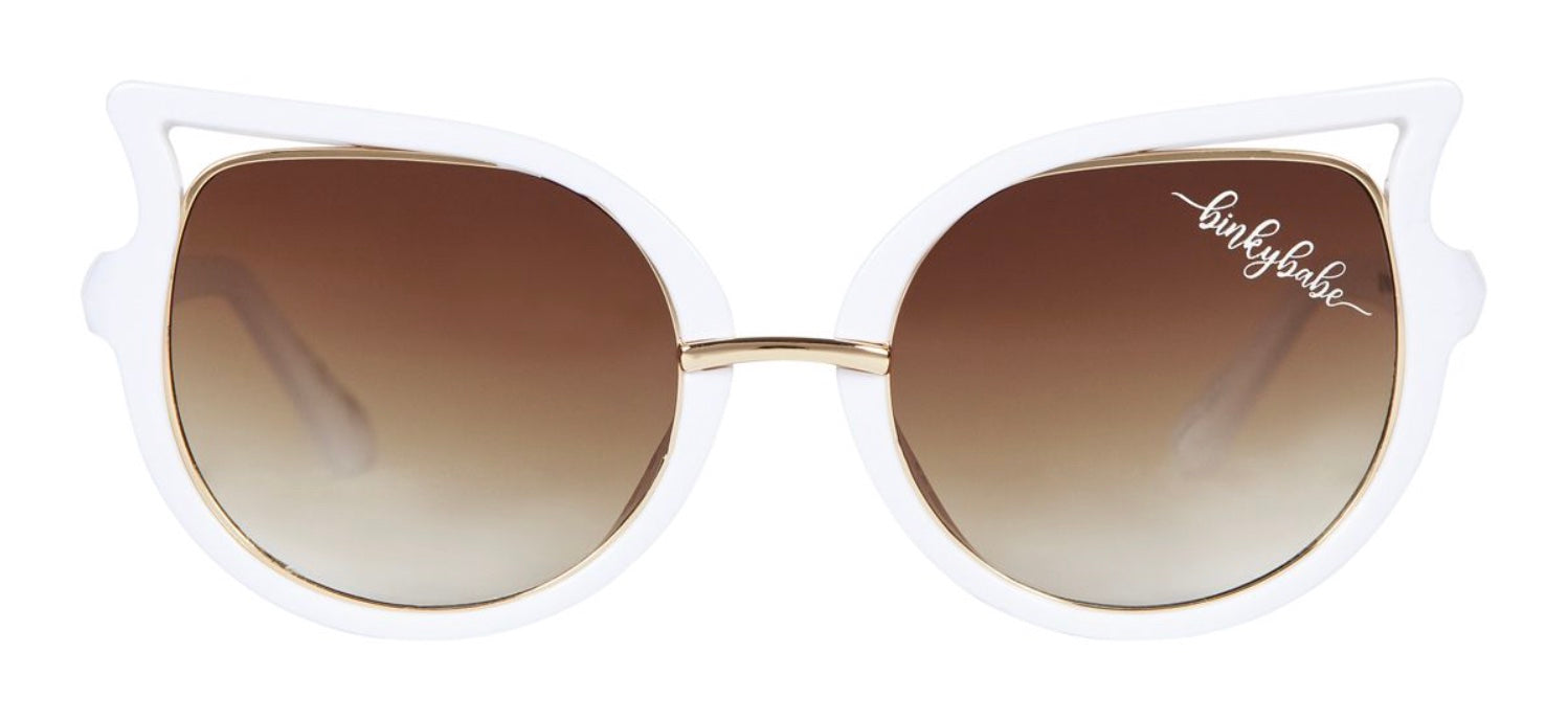 Stylish cat-eye sunglasses with a white frame and gradient brown lenses, perfect for trendy kids and youth.