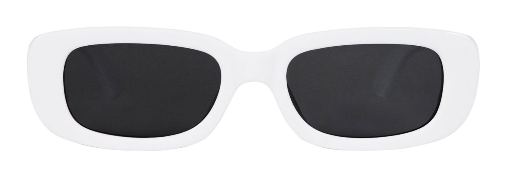 Stylish white sunglasses with black lenses, perfect for adding a trendy touch to any outfit. Ideal for kids and youth.