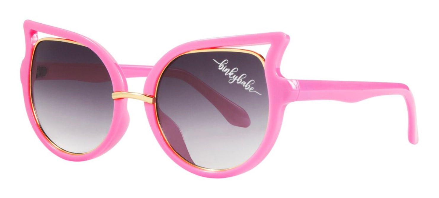 Stylish pink cat-eye sunglasses with gradient lenses and gold accents, perfect for trendy kids.