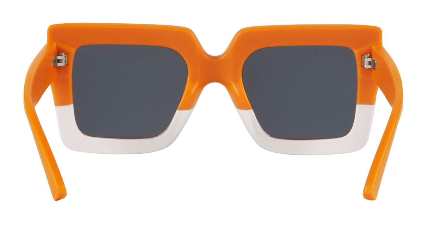 Stylish oversized sunglasses with orange and white frames and dark lenses, perfect for trendy summer looks.