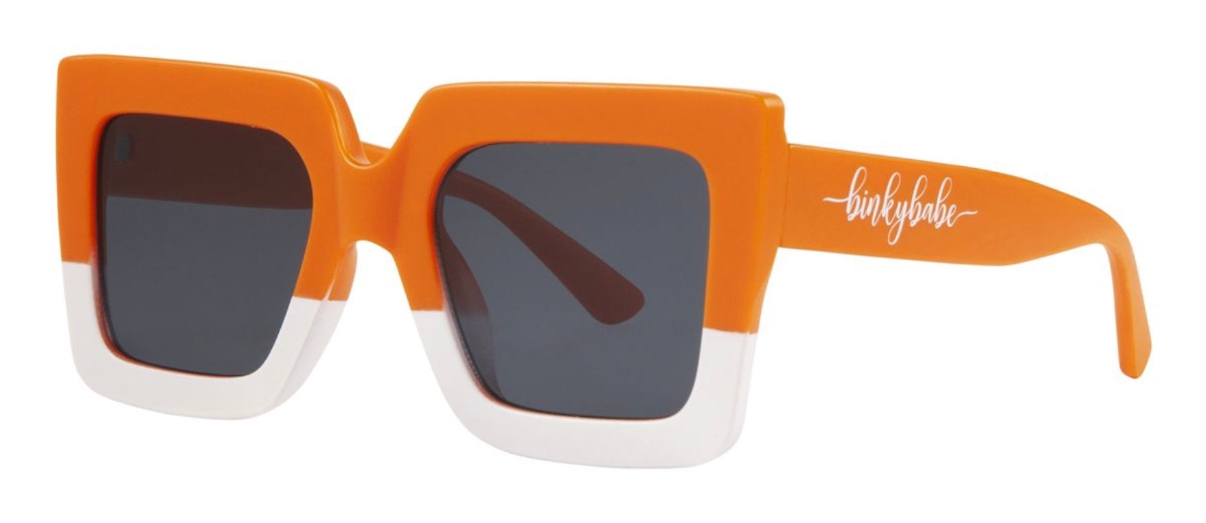 Stylish orange and white square sunglasses for kids, perfect for sunny days and outdoor adventures.