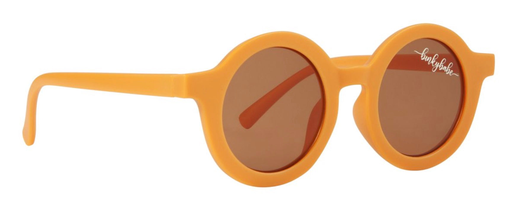 Round, orange sunglasses with brown lenses and a playful design, perfect for stylish kids and sunny days.