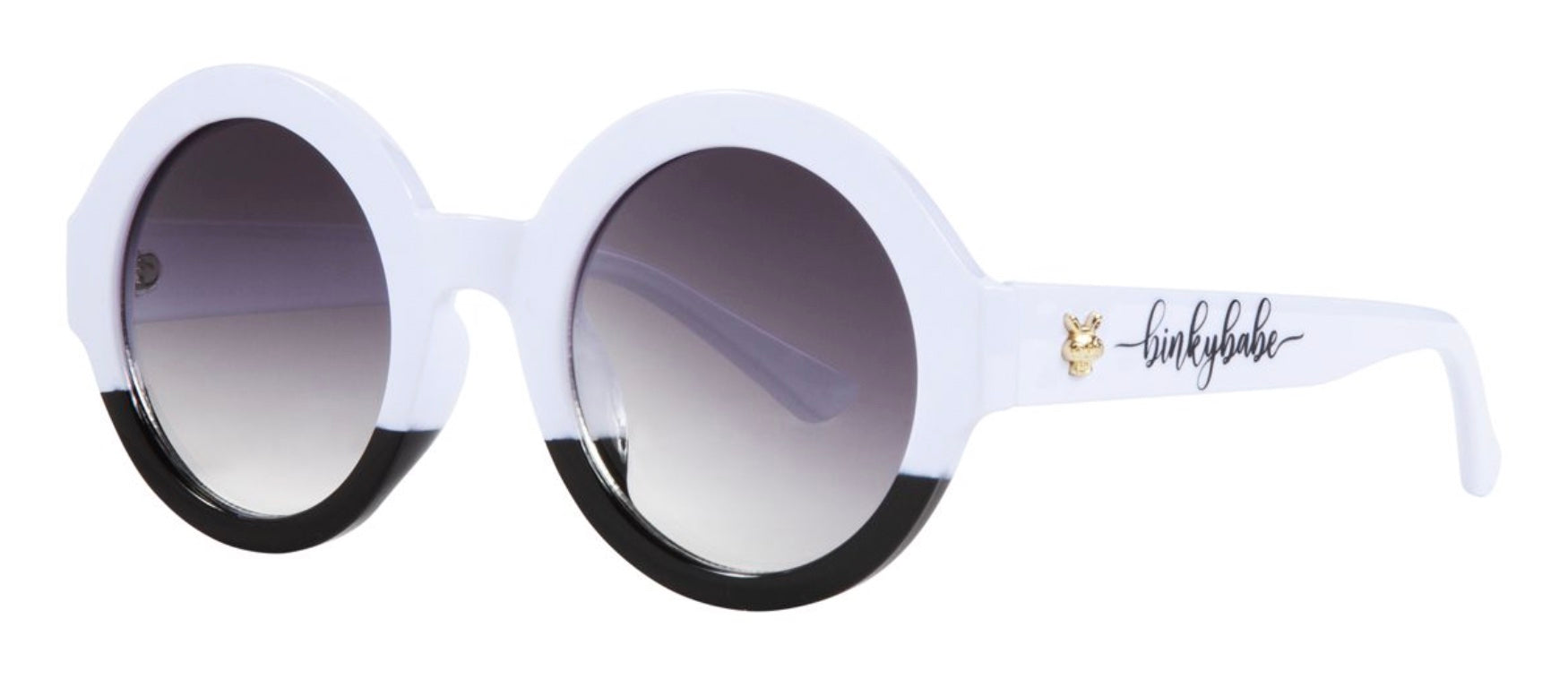 Stylish round sunglasses with a white frame, black accents, and gradient lenses, perfect for kids' summer fashion.
